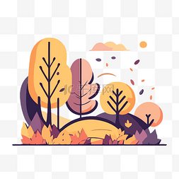 线性景观插图图片_秋季和秋季树木景观的平面图 向