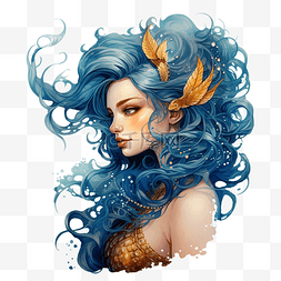 金色头发的蓝色美人鱼