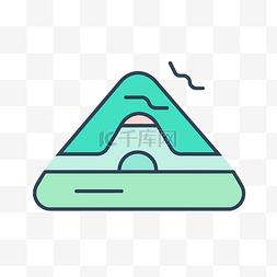 绿色和蓝色的山和波图标 向量
