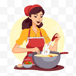 卡通正在做饭图片_免费烹饪剪贴画卡通女人正在用锅