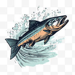 日本水彩鱼图片_三文鱼鱼跳跃复古