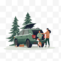 抱着孩子逛街图片_父亲把SUV车后备箱里的圣诞树送给