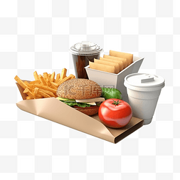 食品订单正在进行中 3D 渲染插图