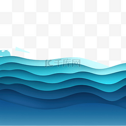 海浪線形圖图片_蓝色渐变剪纸背景
