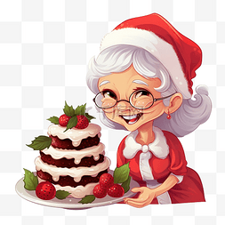 PNG克劳斯夫人拿着草莓蛋糕和微笑