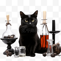 万圣节幽灵背景图片_黑猫为万圣节准备巫术药剂
