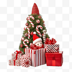 松枝圣诞帽图片_圣诞圣诞老人帽子和装饰品糖果手