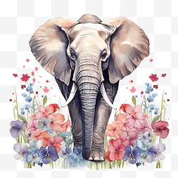 大象在鲜花的包围下向前走