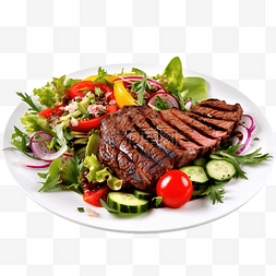烤牛排肉配隔离蔬菜沙拉