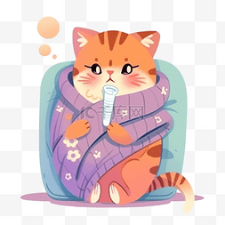 卡通生病的动物图片_生病的美国猫盖着一条大毯子，嘴