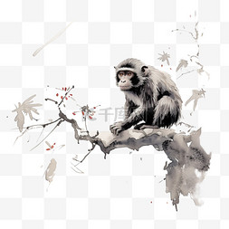数字艺术小猴爬树元素立体免抠图