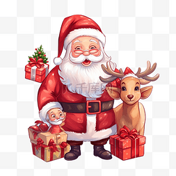 圣诞快乐圣诞老人与驯鹿和礼物插