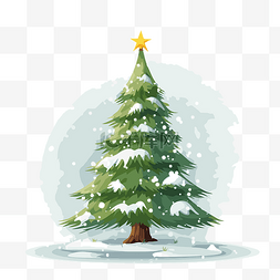 插画白色圣诞树图片_有雪的聖誕樹