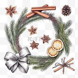 星號图片_收集圣诞物品花环星云杉枝和肉桂