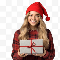 礼盒礼盒k图片_一个穿着圣诞毛衣格子裤头戴圣诞
