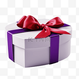 丝带捆扎图片_带紫色丝带的红色心形礼品盒