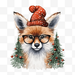 狡猾的狐狸图片_手绘儿童插画，一只戴着眼镜的红