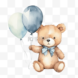水彩 小熊与气球 月亮 插图