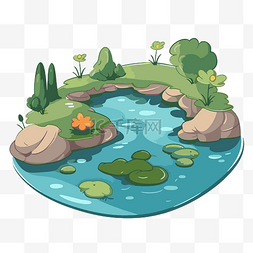 有青蛙的池塘图片_池塘剪贴画卡通池塘有很多绿色区