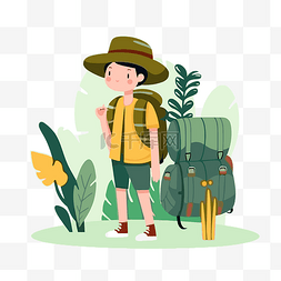 旅行剪贴画男孩游客带着背包和篮