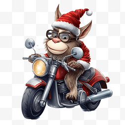 骑着摩托车图片_可爱的驴子戴着圣诞老人的帽子骑