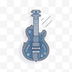 电吉他图标为蓝色和白色 向量