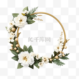 手绘植物花环图片_带金框的花环