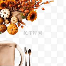 桌面空间图片_感恩节餐桌布置的顶视图，配有复