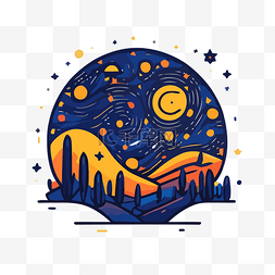 白色星空背景图片_夜间风景插画与星空 向量