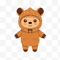 玩扁平图片_孩子在万圣节打扮成泰迪熊，穿着