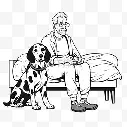 爷爷奶奶字图片_手绘老人坐在达尔马提亚狗旁，以