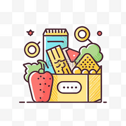 装有零食和水果的盒子的插图 向