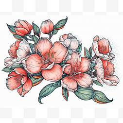 桃花的叶子图片_粉红色花朵与绿色叶子的插图