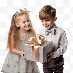 婴儿兜兜图片_圣诞树旁带着礼盒的快乐小女孩和