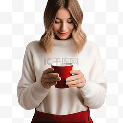 智能屋图片_女性拿着杯咖啡和智能手机以及木