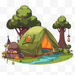 露营地剪贴画卡通卡通帐篷在树林