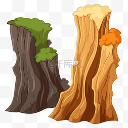两棵树树干和草卡通的树皮剪贴画