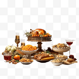 餐桌鸡肉图片_感恩节餐桌庆祝传统设置食物