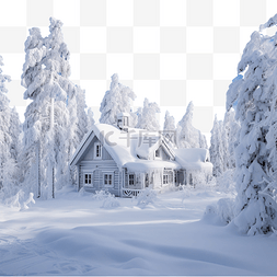 冰图片_圣诞节的房子和雪冬季森林