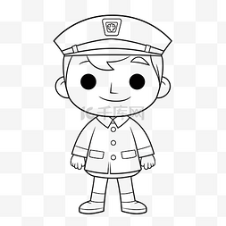 领导角色图片_穿着警察制服的孩子着色页轮廓素