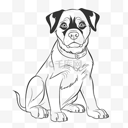 线描绘画狗图片_一只狗坐下的黑白着色页轮廓素描