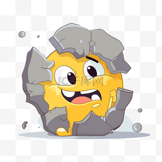 打破剪贴画可爱的卡通黄色笑脸人物与破裂的背景 向量