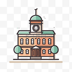 现有建筑物和时钟的线条绘制插图