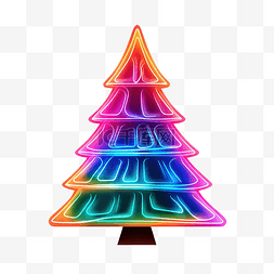 圣诞树发光霓虹灯硬边梯度矢量图