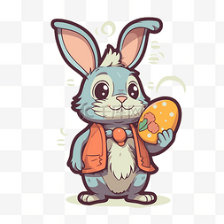 彩色复活节贴纸图片_拿着鸡蛋的彩色兔子 剪贴画 向量