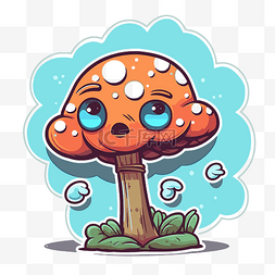 卡通蓝色蘑菇图片_可爱的卡通蘑菇生长在蓝色背景上