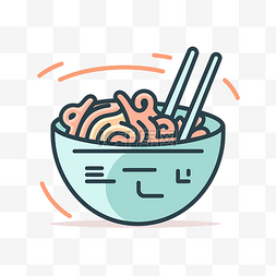 碗里的面条图片_碗里有筷子和米饭的面条矢量说明