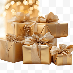 包裹礼物包图片_金色包裹的圣诞礼物，桌上有蝴蝶