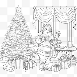 着色页圣诞老人正在把礼物放在圣