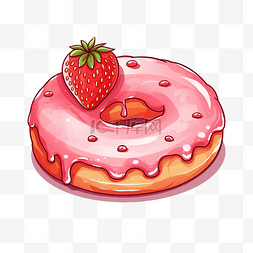 可口草莓图片_粉色草莓甜甜圈插画